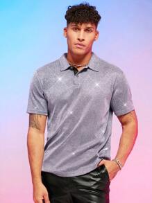 Manfinity RebelGame 男士金屬亮絲POLO衫