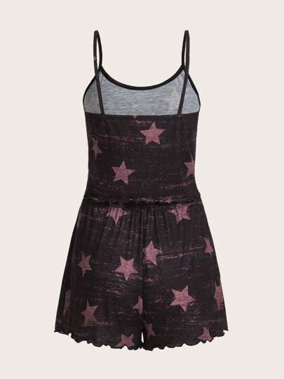 Conjunto de pijama con estampado de estrella ribete en forma de lechuga