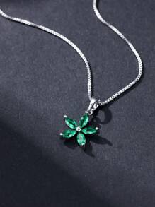 1入組高貴精緻綠色寶石五瓣花項鍊送給女朋友生日或約會完美禮物 - 綠色 - 查看 3