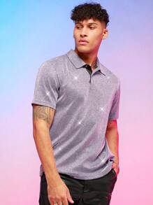 Manfinity RebelGame 男士金屬亮絲POLO衫