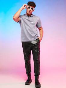 Manfinity RebelGame 男士金屬亮絲POLO衫