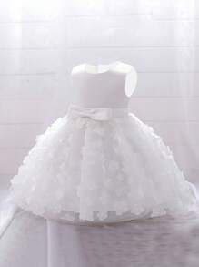 优雅薄纱蝴蝶公主裙，适合小女孩，可用于生日派对、宴会等场合，不含头饰 - 白色 - 查看 4