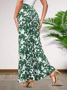 Allover Floral Print Wide Leg Trousers - Green - View 2