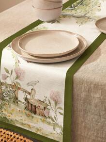 1pc Cartoon Graphic Table Runner, Modern Polyester Table Runner For Home - Multicolor - View 1