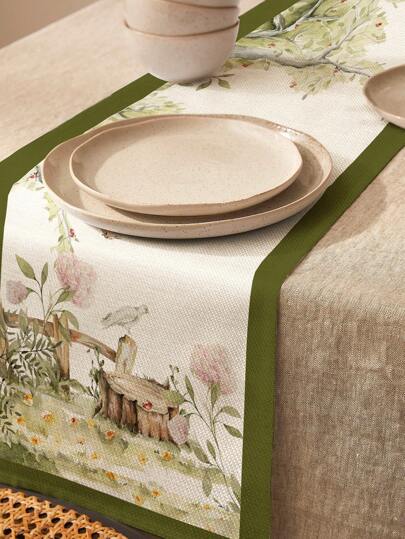 1pc Cartoon Graphic Table Runner, Modern Polyester Table Runner For Home