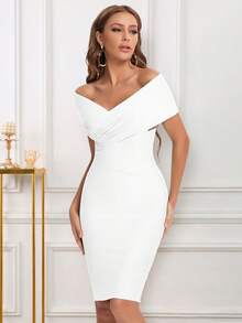 Women's Summer Drop Shoulder Mint Green Bandage Elegant Dropped Sleeve Party Dress - White - View 3