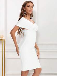 Women's Summer Drop Shoulder Mint Green Bandage Elegant Dropped Sleeve Party Dress - White - View 4