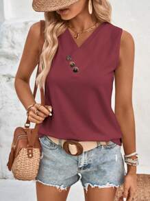SHEIN LUNE Button Detail Tank Top - Dusty Pink - View 3