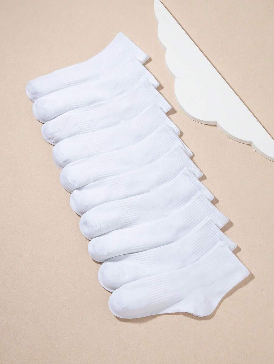 10對男士素色透氣圓形包短襪適用於日常 - 白色 - 查看 1