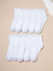 10對男士素色透氣圓形包短襪適用於日常 - 白色 - 查看 2
