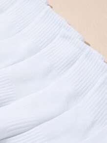 10對男士素色透氣圓形包短襪適用於日常 - 白色 - 查看 3