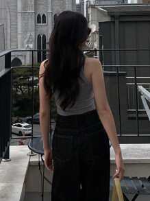 DAZY Top tank crop unicolor de canalé - Gris - Ver 2