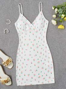 SHEIN Qutie Cottagecore Ditsy Floral Print Cami Dress - White - View 2
