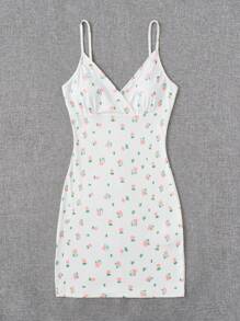SHEIN Qutie Cottagecore Ditsy Floral Print Cami Dress - White - View 4
