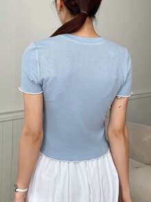 DAZY Solid Ribbed Knit Tee - Blue - View 4