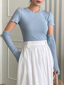 DAZY Solid Ribbed Knit Tee - Blue - View 5