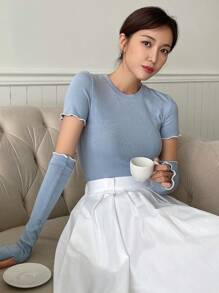 DAZY Solid Ribbed Knit Tee - Blue - View 6