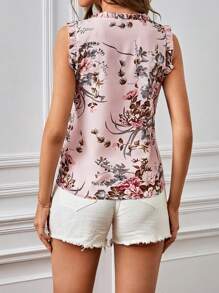 SHEIN Clasi Floral Print Tie Neck Frill Trim Blouse - Multicolor - View 2