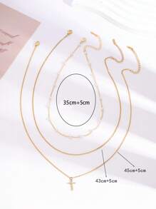 3pcs/Set Fashion Stainless Steel Faux Pearl Decor Cross Pendant Necklace For Women For Daily Decoration - Multicolor - View 3