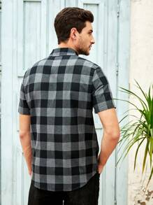 Manfinity NXTstreet 男士棉格子圖案口袋貼布襯衫 - 彩色 - 查看 2