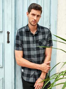 Manfinity NXTstreet 男士棉格子圖案口袋貼布襯衫 - 彩色 - 查看 3