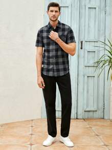 Manfinity NXTstreet 男士棉格子圖案口袋貼布襯衫 - 彩色 - 查看 4