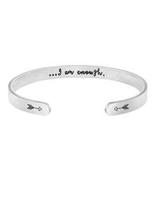 1入組女士“IamEnough”字樣不銹鋼開口手鐲送給朋友理想禮物 - 銀色 - 查看 1