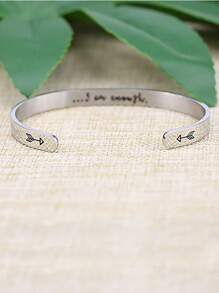 1入組女士“IamEnough”字樣不銹鋼開口手鐲送給朋友理想禮物 - 銀色 - 查看 3