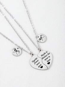 Bộ 2 chiếc/Bộ mặt dây chuyền bằng thép không gỉ hình trái tim và hình tròn cho cặp đôi Forever Together, Quà tặng cho cặp đôi dành cho nữ - Bạc - Xem 2