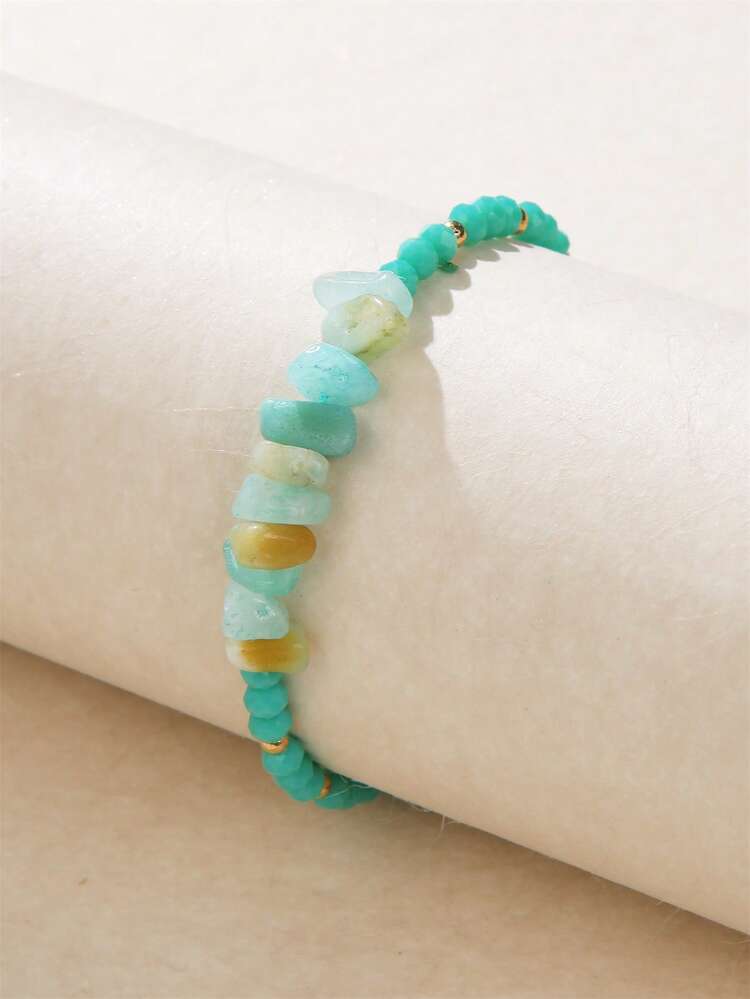 1 pieza Brazalete multicolor de piedra de amazonita, estilo mori, ajustable, trenzado, regalo de pareja para vacaciones - Multicolor - Añade 3