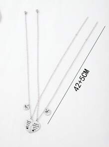 Bộ 2 chiếc/Bộ mặt dây chuyền bằng thép không gỉ hình trái tim và hình tròn cho cặp đôi Forever Together, Quà tặng cho cặp đôi dành cho nữ - Bạc - Xem 3