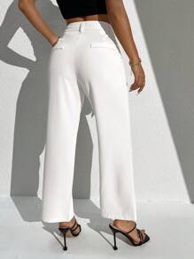 SHEIN PETITE 高腰褶饰阔腿西裤 - 白色 - 查看 2