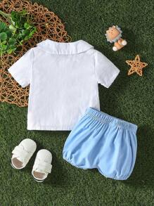 男嬰彼得潘領襯衫和拼接水溶蕾絲短褲