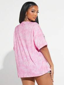 SHEIN SXY 翅膀和字母圖案紮染落肩T恤 - 彩色 - 查看 2