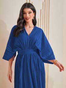 Al Najma Batwing Sleeve Pleated Hem Dress Kaftan Jalabiya Dress - Blue - View 7