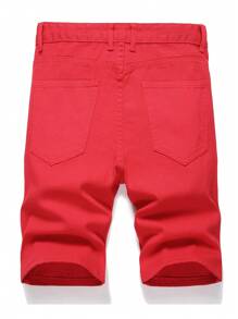男士破洞牛仔短裤 - 紅色 - 查看 2