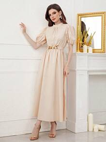 Modelyn Puff Sleeve Belted Dress - Apricot - View 6