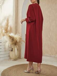 Al Najma Geo Tape Contrast Piping Batwing Sleeve Dress - Red - View 2