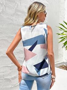 SHEIN Clasi Geo Print V Neck Sleeveless Blouse - Multicolor - View 2