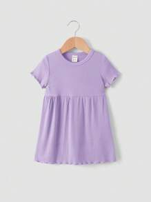 SHEIN Đầm em bé Xù nhỏ Gân đan màu trơn - Màu Lilac Tím - Xem 1