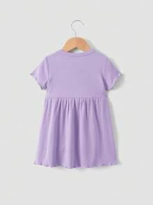SHEIN Đầm em bé Xù nhỏ Gân đan màu trơn - Màu Lilac Tím - Xem 2