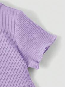 SHEIN Đầm em bé Xù nhỏ Gân đan màu trơn - Màu Lilac Tím - Xem 4