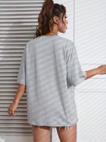 INAWLY Áo thun oversize hở vai họa tiết ô tô và chữ cái, áo thun họa tiết dành cho nữ, Unisex - Xám - Xem 2