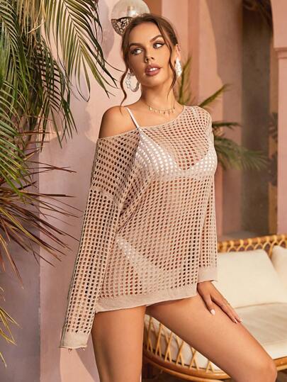 Cache-maillot d'été avec fentes ajourées à l'épaule tombante