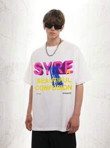 Hombres Camiseta de hombros caídos con estampado de letra - Blanco - Ver 1