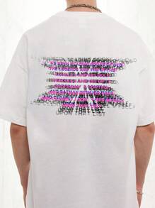 Hombres Camiseta de hombros caídos con estampado de letra - Blanco - Ver 3