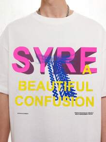 Hombres Camiseta de hombros caídos con estampado de letra - Blanco - Ver 5