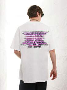 Hombres Camiseta de hombros caídos con estampado de letra - Blanco - Ver 6