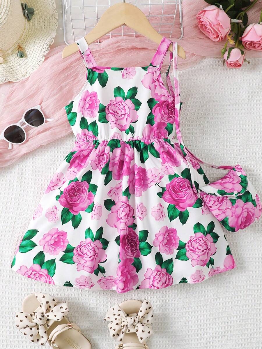 小女童印花吊帶連衣裙附包 - 彩色 - 查看 1