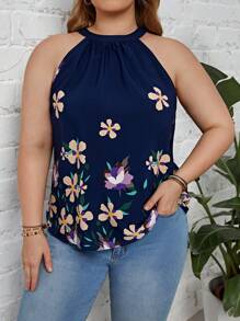 SHEIN Clasi Plus Floral Print Halter Top - Multicolor - View 4